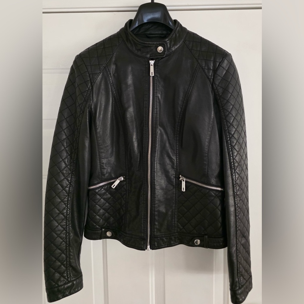 Kenneth Cole Black Quilted Leather  Jacket